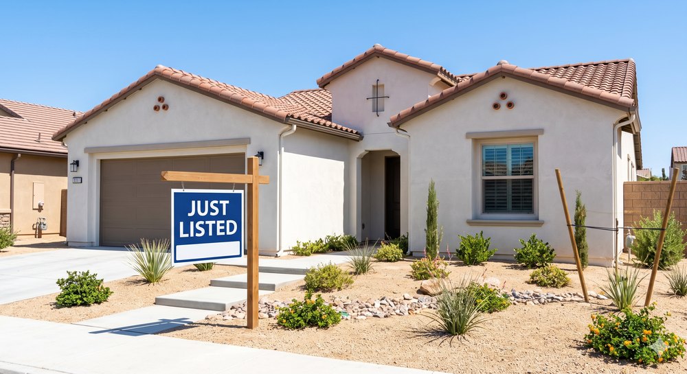 A Just Listed sign in front of a Santa Clarita single family home on its first day on the market